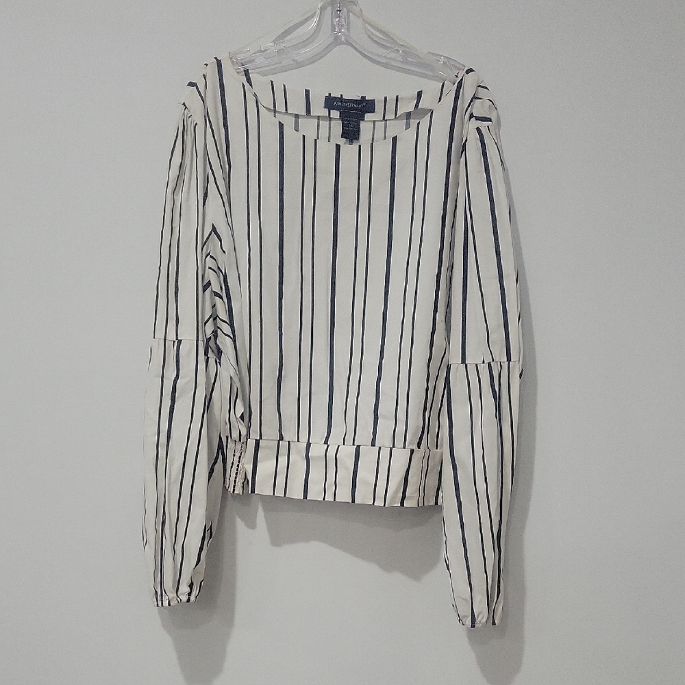 Ashley Stewart Boxy White and Cream Blouse